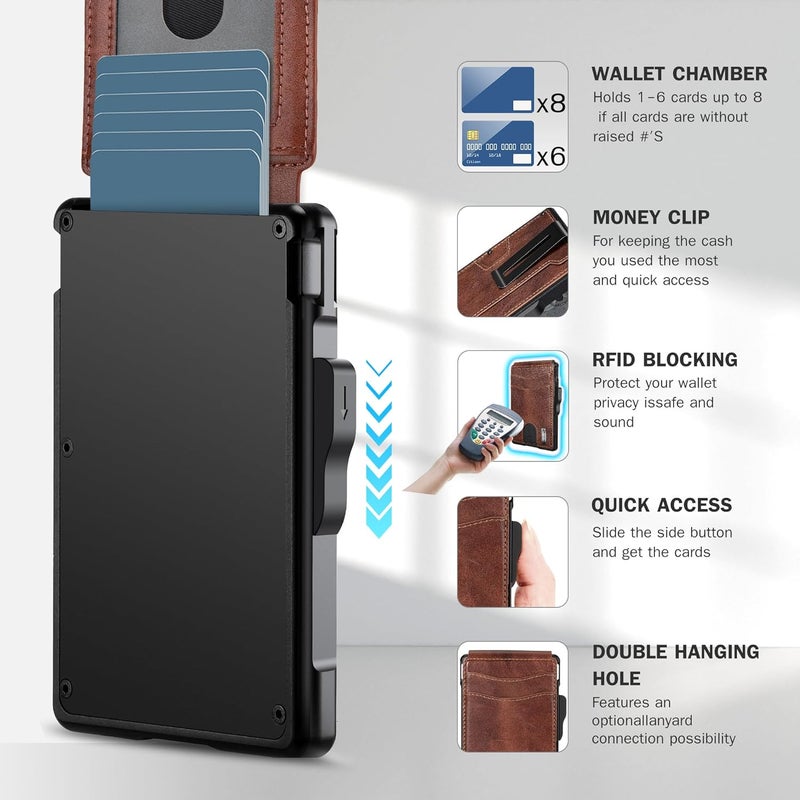umoven محفظة للرجال - مع مشبك نقود جلد رقيق حامل بطاقات ائتمان حجب RFID محفظة قابلة للطي بسيطة (جلد الطبقة العليا - بني أحمر) - Image 3